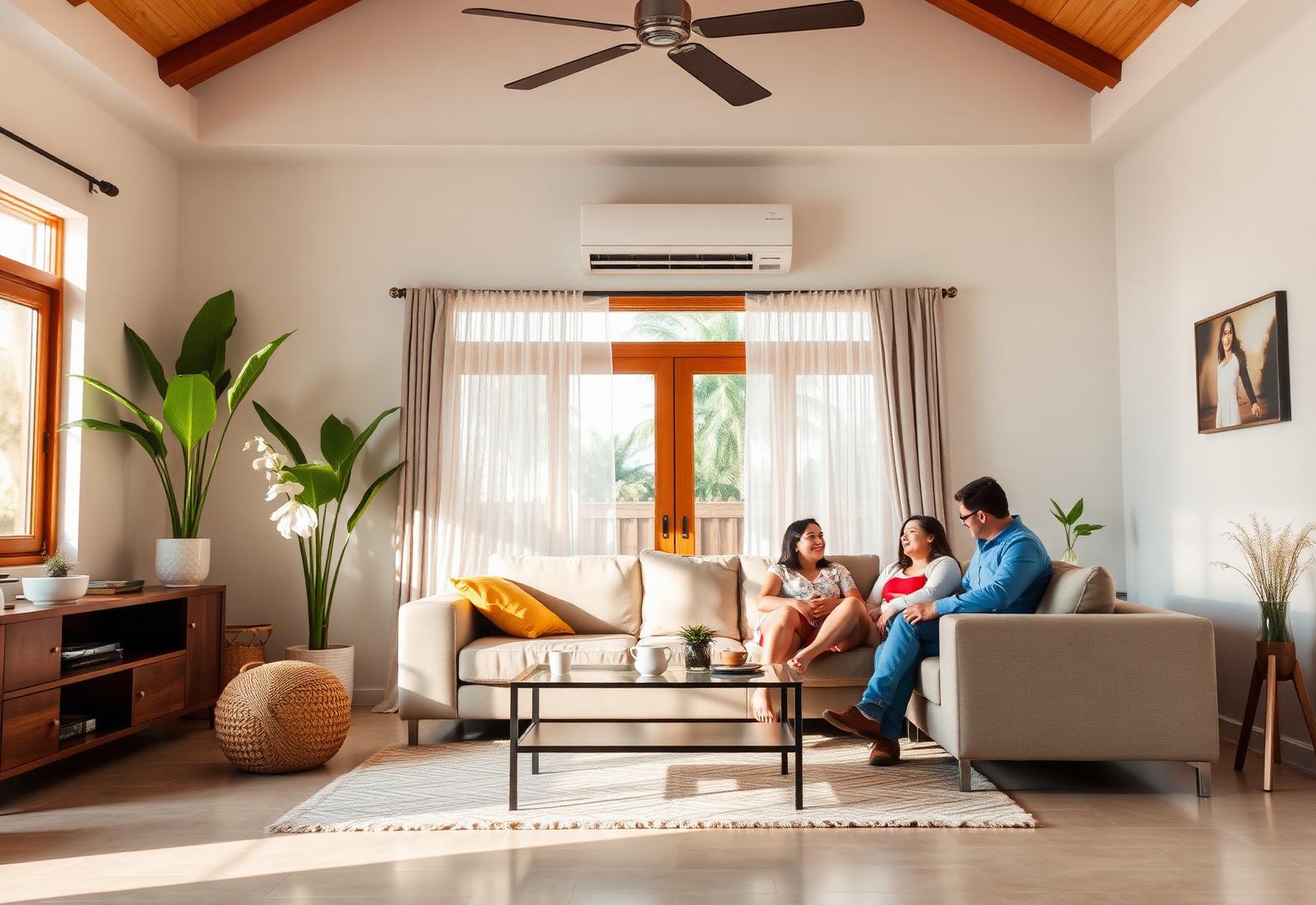 Familia disfrutando de un ambiente fresco con aire acondicionado instalado